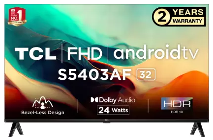 Description You can explore the world of entertainment on the Full HD display of this TCL TV. With a resolution of 1920*1080 and an A+ Grade Full HD Panel ensures you with detailed visuals as you engage in your favourite content. You can experience the accuracy of colours and shadow on this TV, thanks to the HDR 10. The Dolby Audio elevates the sound quality so that you can enjoy a theatre-like audio experience at the comfort of your home. This Android TV brings you more than 400,000 movies, shows, and much more and cast the screen from other devices to tune into your desired content. The bezel-less design of this TV enables you with more screen space so that you can have a wide viewing experience.
